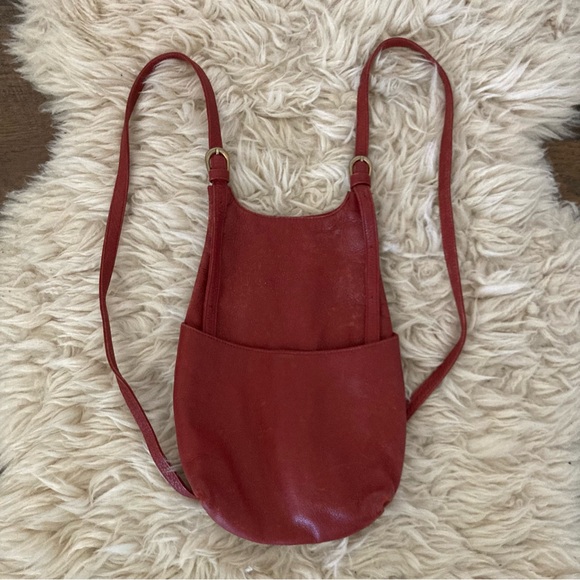 JP Ourse Dark Red Pebbled Leather Kangaroo Backpack Shoulder Bag Purse - Picture 3 of 8